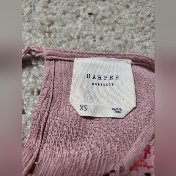 Harper Heritage Embroidered Boho Flowy Peasant Style Blouse Top - Picture 9 of 9